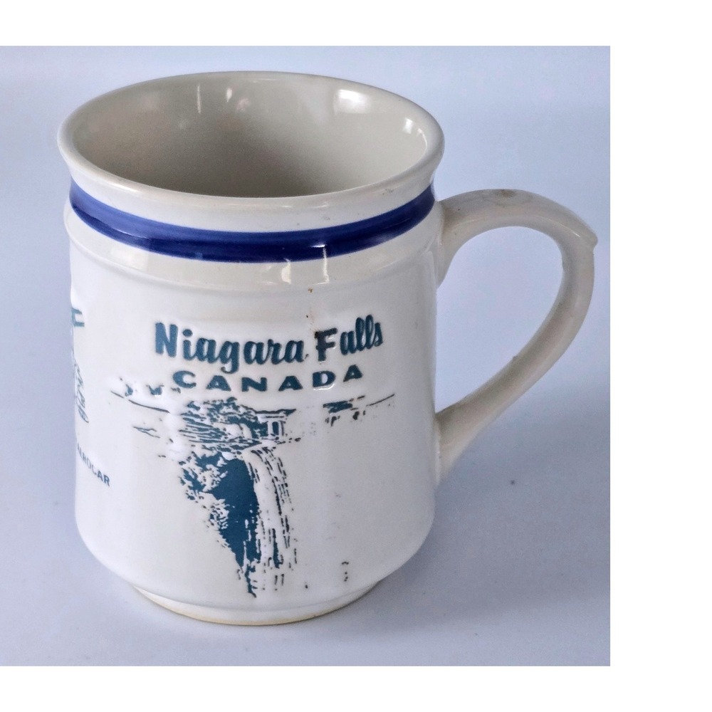 Vintage Niagara Falls Canada Ceramic Souvenir Mug Blue White Sical Windsor Sigal